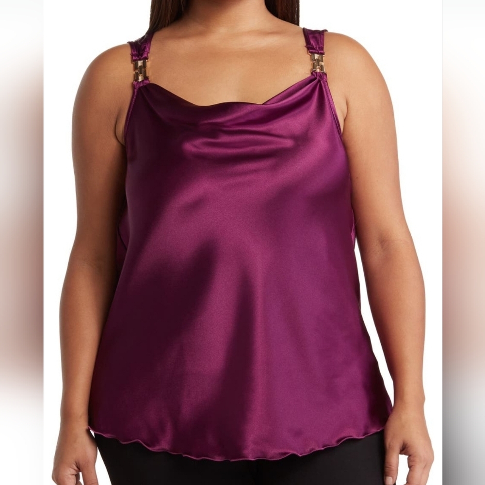 Tash + Sophie Chain Strap Satin Top in Plum